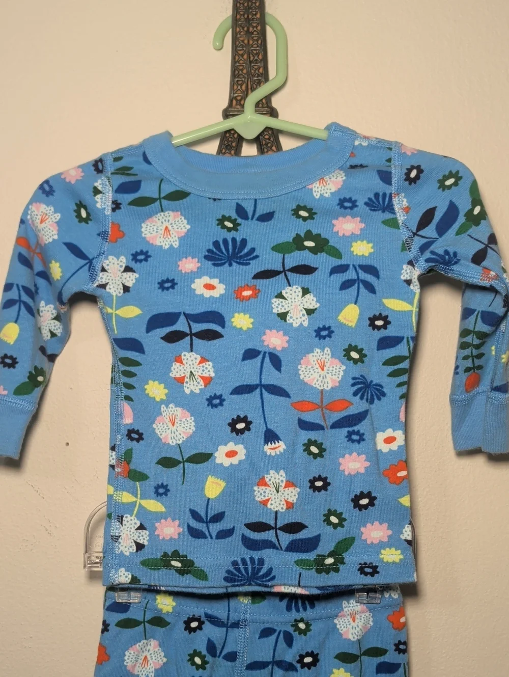 Hanna Andersson Scandi Garden Long John Pajamas Blue White Floral Size 6-12M